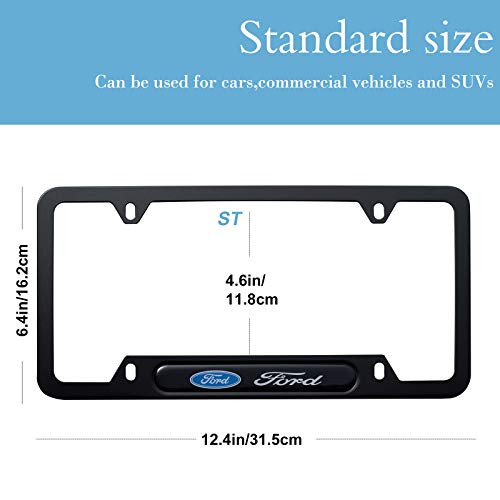 2 Pack For License Plate Frames Fit For Ford Explorer Mustang Fusion Escape F150 F250 F350 F450 F550 Series- Advanced Aluminum Alloy Weatherproof License Plate Cover （Black） #TOP2