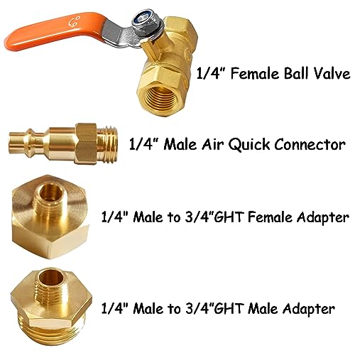 Image of Uenede RV Winterize Blowout Brass Adapter with Ball Valve, 1 /4 inch Air Quick Connecting Plug to 3 /4 inchGHT Male & 3 /4 inch GHT Female Thread