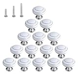 HUAMULAN 15 Pack Ceramic Knob Simple Dresser Kitchen Round Cabinet Pulls,Zinc Alloy Base Cupboard Wa