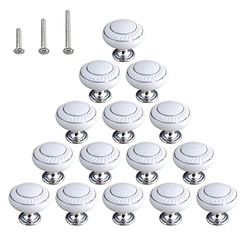 Huamulan 15 Pack Ceramic Knob Simple Dresser Kitchen Round Cabinet Pulls,Zinc Alloy Base Cupboard Wardrobe Drawer Door Handles,3 Size Screws #TOP12