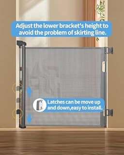 Retractable Baby Gate,Mesh Baby Gate or Mesh Dog Gate,33.6" Tall,Extends up to 55" Wide,Child Safety Gate for Doorways, Stairs, Hallways, Indoor/Outdoor (Gray 33.6"x55")