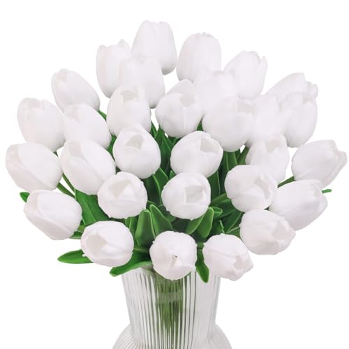 Image of CosaCentrum Beautiful Decorative Artificial Tulip Flower Bunches for Home decor (White, Pack of 11)