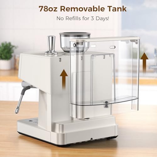 (2026 Upgrade) 20 Bar Espresso Machine with Built-in Anti-Clog Coffee Grinder, Expresso Coffee Machines with Milk Steam Wand/Frother/Tamping Tools,Espresso Maker with Grinder for Lattes-White - 4