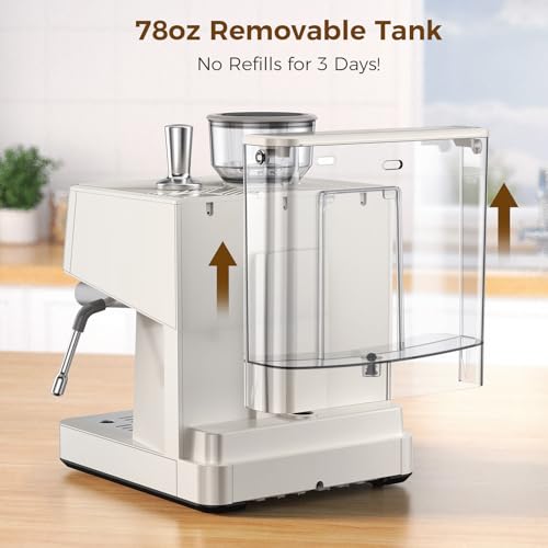 (2026 Upgrade) 20 Bar Espresso Machine with Built-in Anti-Clog Coffee Grinder, Expresso Coffee Machines with Milk Steam Wand/Frother/Tamping Tools,Espresso Maker with Grinder for Lattes-White