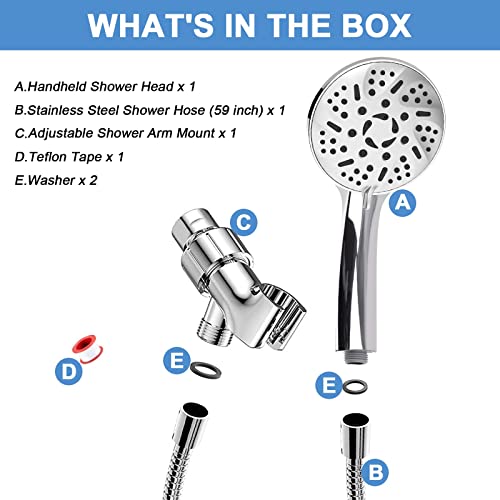 Handheld Shower Head With Filter, Morling Home High Pressure 9 Spray Mode Shower Head With 59" Hose, Bracket And Purifying Filtration Mineral Stone Beads For Remove Chlorine And Harmful Substance #TOP4