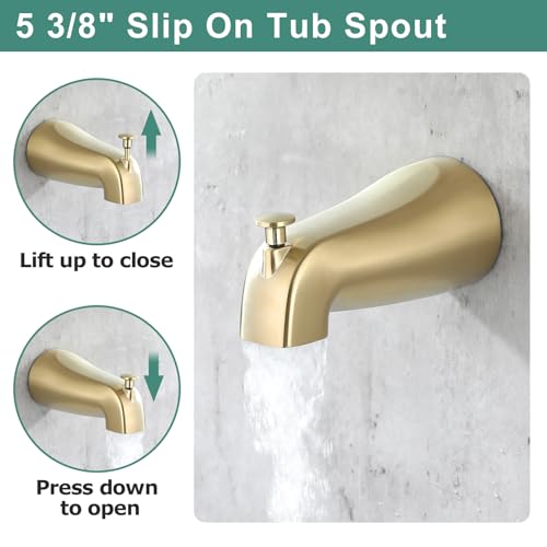 Juego de grifería para ducha PARLOS, grifo de ducha con salida para bañera en acabado dorado cepillado | Ducha de 5 modos y salida para bañera con desviador, juego de grifería para bañera de montaje en pared con válvula incluida miniatura 6