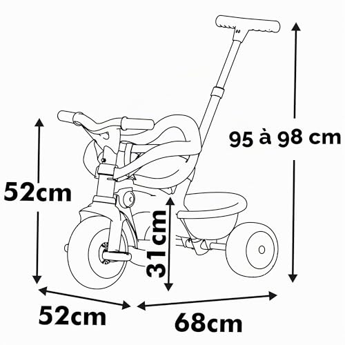 Smoby - Tricycle Be Fun Confort - Evolutif 3 en 1 - Poignée Parentale Réglable sur 3 Hauteurs -Siège Réglable - A Partir de 10 Mois Jusqu'à 3 Ans - Fabrication Espagnole
