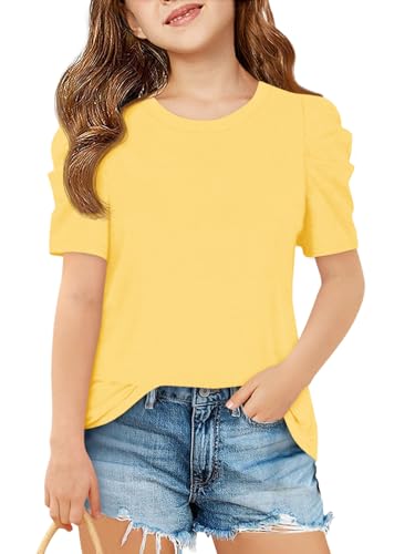 Imily Bela Girls Puff Short Sleeve Tops Kids Summer T Shirts Crewneck Fashion Tees 5-14 Years