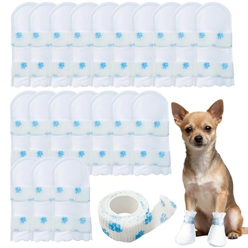 ACKKOR 20 STK. Einweg-Hundesocken | Pfotenschutz zum Verhindern von Lecken | wasserdichte Hundeschuhe für verletzte Pfoten | Hundeverband für drinnen und draußen (M 8-17 kg)