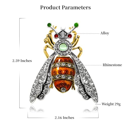 Image of Antique Moth Bee Brooch Pin for Women Men Fashion Exaggerated Big Crystal Red Green Enamel Insect Animal Brooches Lapel Pins Delicate Dress Accessories Christmas Birthday Holiday Party Jewelry Gift Souvenir
