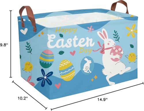 Image of Essme Rectangular Easter Basket, Kids Storage bin Organizer with Handles for Easter Decor,Shelf Basket,Toy Organizer,Easter Gift.(Blue Easter Basket)