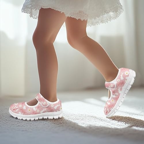 Cartoon Pink Print Girls Sneakers Mary Jane Shoes Dress Shoes for Toddler Lightweight Flat Shoes Anti-Slip School Uniform Shoes for Party,Travel4