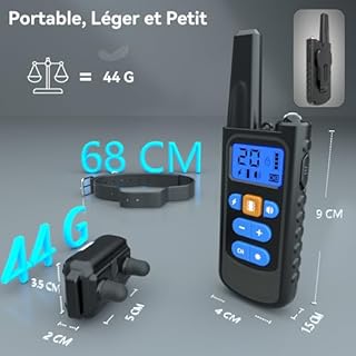 Meloive Collier de Dressage pour Chiens,Collier Rechargeable avec Contrôle Manuel Portée 3200 Mètres,4 Modes d'Entraînement Choc Électrique/Sonore/Vibration/Lumière,IPX67 Résistant à l'eau