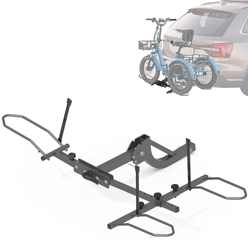 H&ZT Fat Tire Trike Hitch Rack for SUV Truck RV, Heavy-Duty Foldable Bike Carrier for 3-Wheel Bicycles, Fits 5" Wide Tires, 170 lbs Capacity, Rear Platform Rack for Adult Tricycle