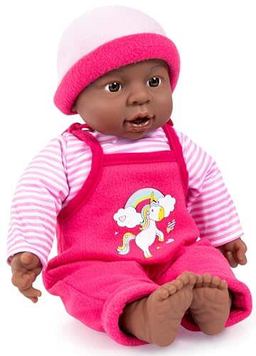 Bayer Design 94001AI Funktionspuppe, Babypuppe interaktiv, sprechend, weicher Körper, 40 cm, dunkelhäutig, Rosa