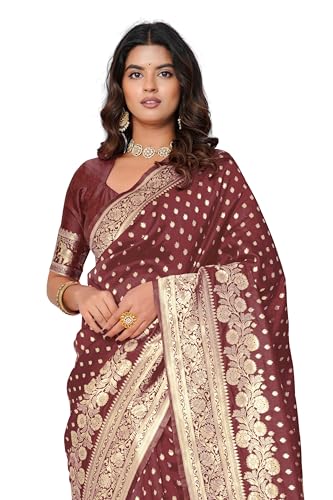 Image of Subham Saree for Woman Silk Cotton Kanjivaram | Soft Daily Wear Golden Zari Sari with Jacquard Blouse Piece