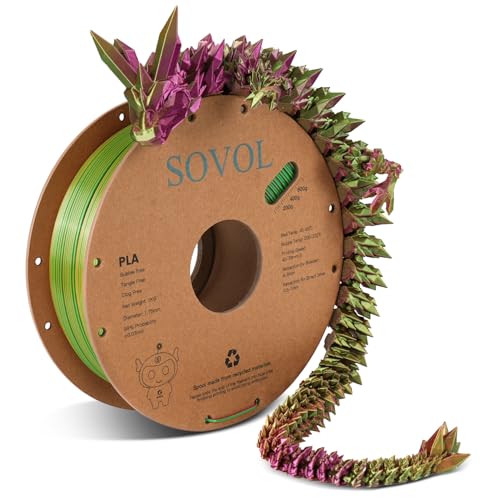 Sovol Silk Tri-Color PLA Filament 1.75mm 1kg, Neatly Wound 3 in 1 Multi Colour Rainbow 3D Printer Filament, Gold Green Rose