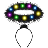 Light Up Black White Angel Halo Headband LED Angel Headband Fluffy Feather Headpiece Halloween...