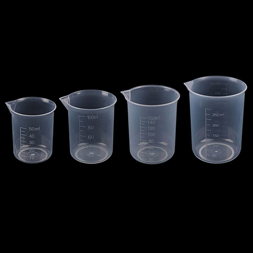 SKYPRO 50/100/150/250ml Resin Mixing Cups, Liquid Measuring Cups, Plastic Beaker, Graduation Epoxy Resin Cups for Resin Epoxy Paint Food, Lab Use - 4 Pcs