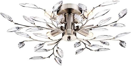 Modern Willow Flush 4 Light Satin Steel Leaf Design Ceiling Light Fitting Chandelier - for Low Ceilings