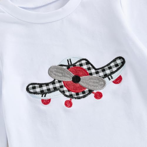 Infant Toddler Baby Boy Outfits Fall Winter Airplane Embroidery Long Sleeve Shirts Top Plaid Pants 2PCS Clothes Set4