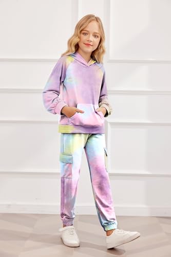 Arshiner 2 Pieces Tracksuits Outfits Girls Tie Dye Sweatsuits Long Sleeve Sport Sweatshirts and Sweatpants with Pockets3