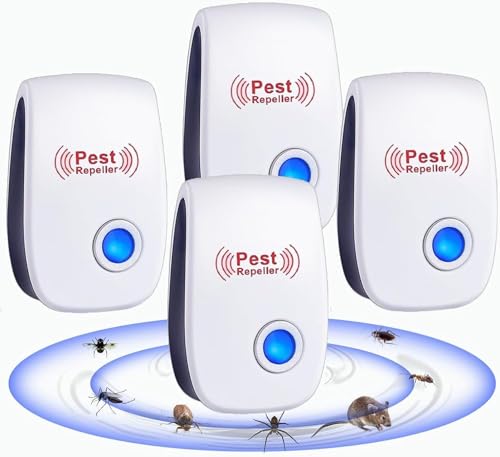 Repelente Ultrasónico de Plagas, 4 Pack Electrónico Repelente Mosquitos Control de Plagas, Repelente Ultrasónico Ratas para Anti Mosquitos, Moscas, Ratones, Cucarachas, Arañas, Roedores