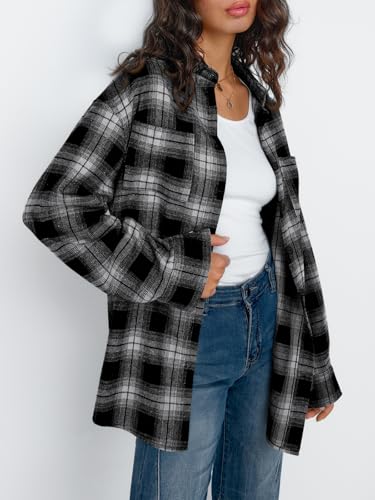 Image of Trendy Queen Women Flannel Shirts Plaid Tops Button Down Shackets | Fall Winter Jackets, Cute Tops, Long Sleeve Shirt, Button Down Casual Coats
