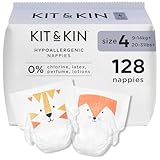 Kit & Kin Premium Baby Nappies Size 4 | 9-14 kgs / 20-31 lbs | Pack of 128 Nappies | Plant-Based Materials On Baby's Skin | Hypoallergenic | Superior up to 12 Hour Leak Protection