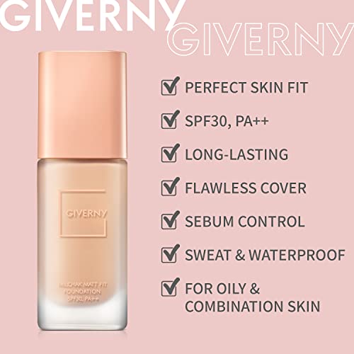 Giverny Milchak Matt Fit Foundation #23 Medium Beige - Matte Finish Liquid Foundation For Sebum And Sweat Control - Lightweight & Waterproof Foundation Makeup – Flawless Coverage For Oily Skin, 1.01 Fl.oz. #TOP2