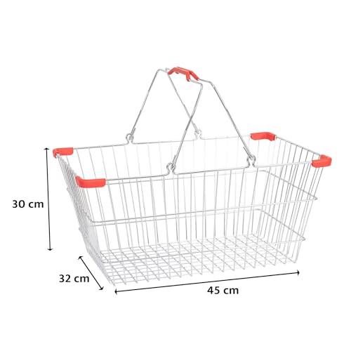 Einkaufskorb aus Metall 22 Liter, stabiler Handkorb mit Tragebügel, Gitterkorb Traglast 20 kg, Tragekorb Shopping-Basket H20 x B45 x T32 cm