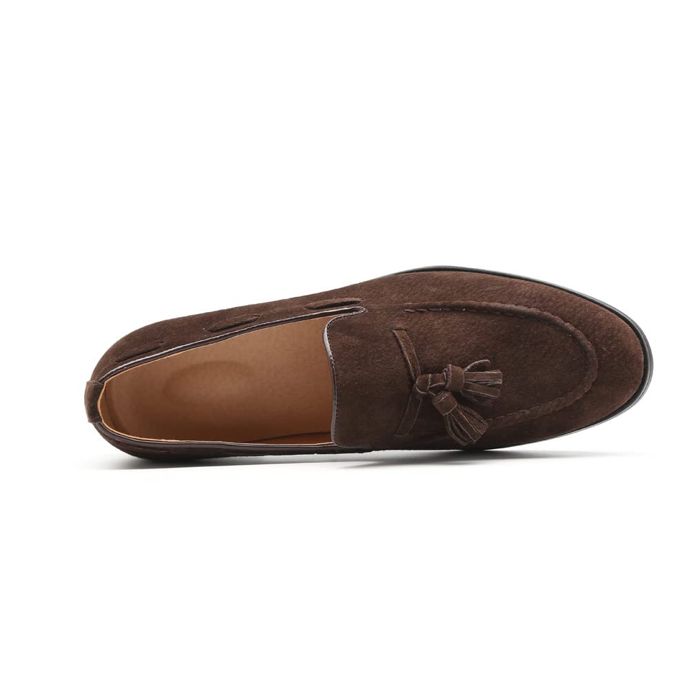MANLADUO Mocasines de piel de ante para hombre, estilo británico, con borlas y diseño sin cordones