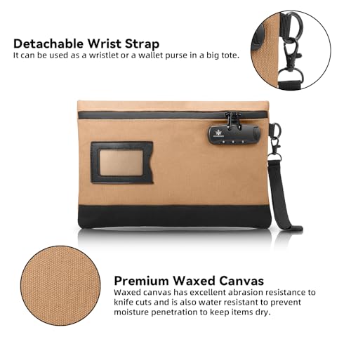 Image of KOSMCCO Money Bag with Lock, 11.8 x 7.9 Inches Durable Canvas Cash Bag Bank Bag for Cash
