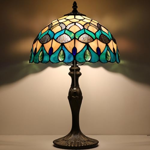 Image of Tiffany Table Lamp 19 inch Stained Glass Reading Lamp Blue Phoenix Style
