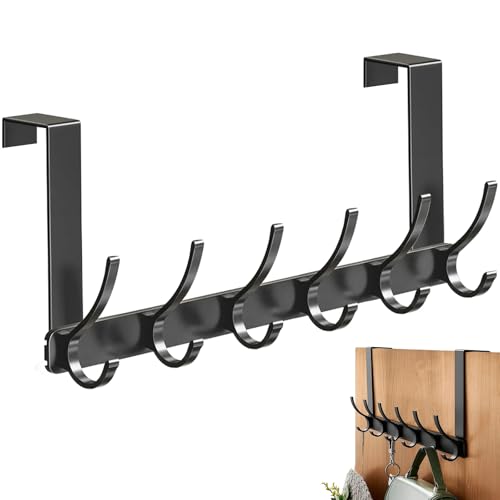 Snarflun Porte Manteau pour Porte, Crochet de Porte en Acier Inoxydable avec 12 Crochet, Patère de Porte à Accrocher, Mural Sans Percage,pour Placard,Salle...