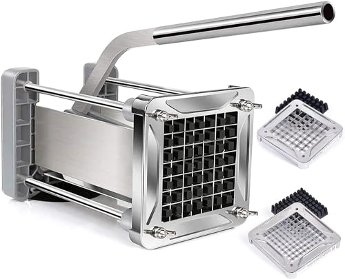 Sopito - French Fry Cutter, Sopito Professional Potato Cutter Stainless Steel with 1/2-Inch and 3/8-Inch Blade Great for Potatoes Carrots Cucumbers