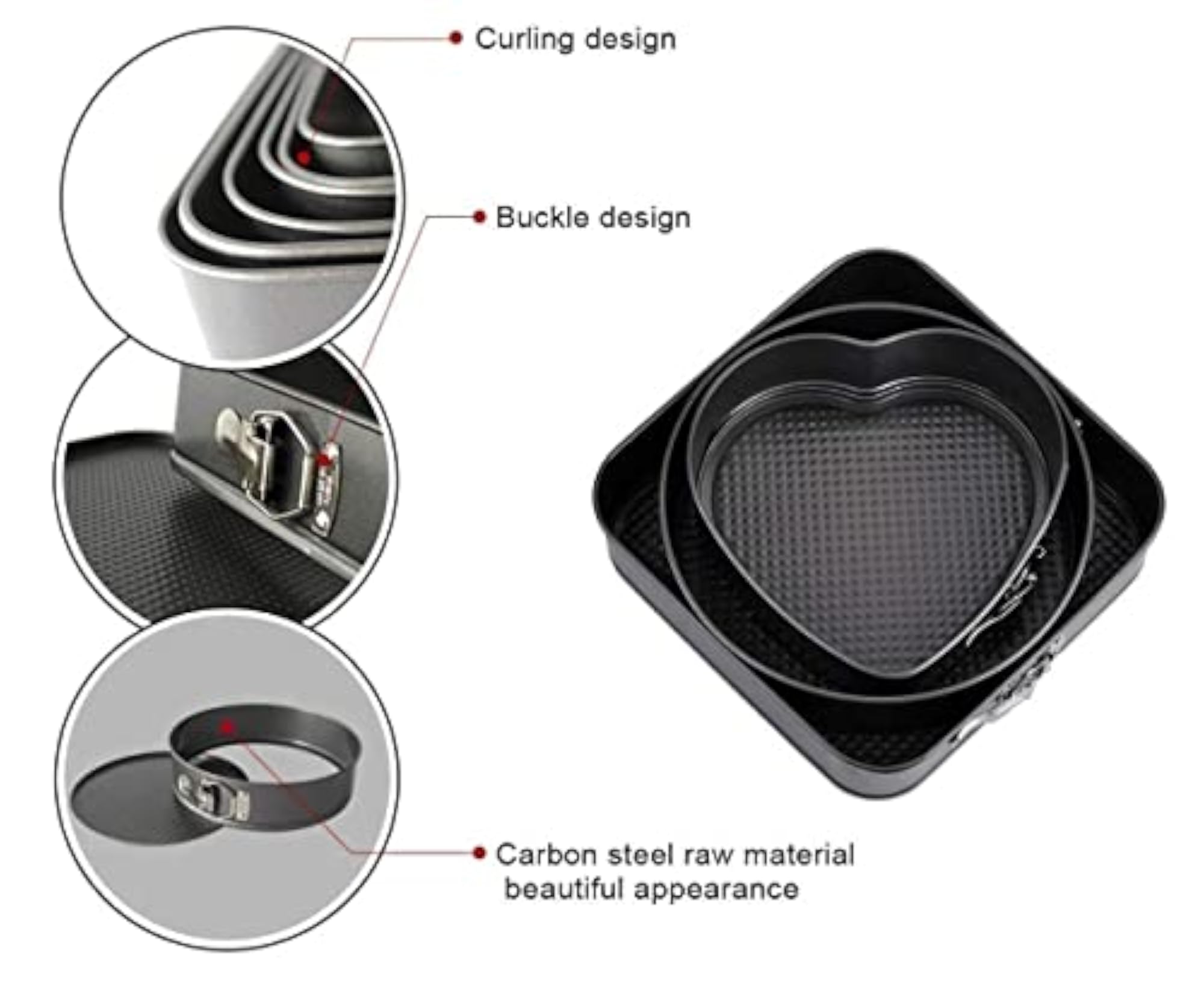 Large Cake Mold Set, 3 Different Types in Black Colour