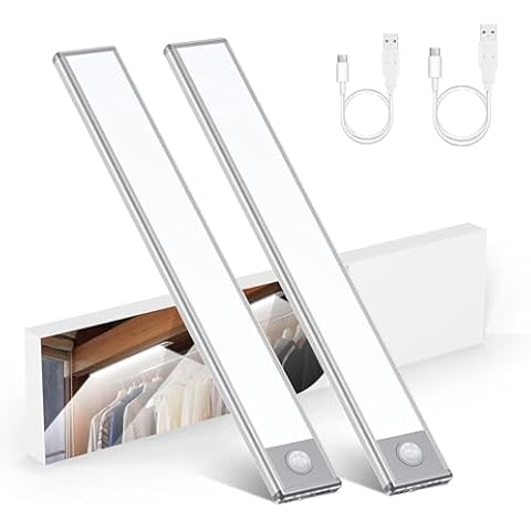 Coolblus LED Under Cabinet Lighting, Motion Activated Under Cabinet Lights, Stick-on Magnetic Closet Light, Under Counter Lighting Wireless,48 LED Night Lights for Kitchen, Wardrobe (2 Packs) Cover
