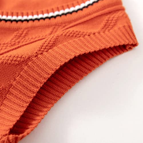 Janjean Kids Girls Boys Unisex Ribbed Sweater Vests Sleeveless V-Neck Uniform Knitted Tank Top Casual Cotton Loose Gilets Orange 2-3 Years,2-3T #TOP5
