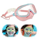 WUSAIRX Kids Swim Goggles with Nose Cover 4-16, HD Children's Large Frame Waterproof and Anti-Fog Swimming Goggles (pink)