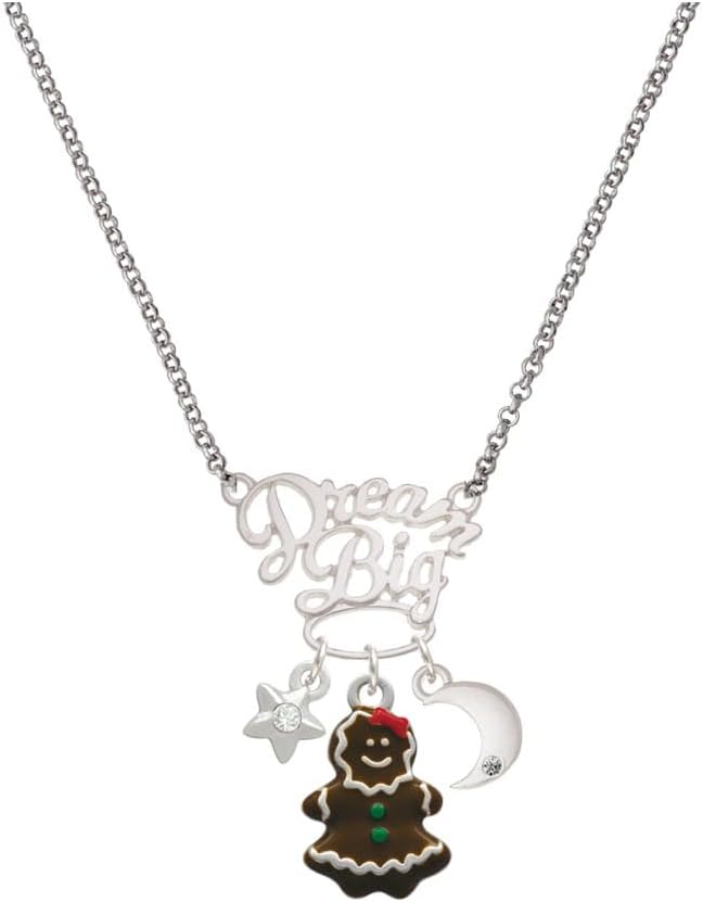 Delight Jewelry Enamel Gingerbread Girl Silvertone Dream Big Pendant Necklace, 25"