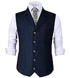 Tuikayoo Mens Retro Suit Vest Tweed Wool Regular Fit Dress Waistcoat Herringbone for Jacket (Navy,3X-Large)