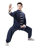 nnn Tai Chi Anzug Damen Herren Kampfsport Anzug Flachs Meditations Anzug Kampfkunst Kung Fu Uniform Langarm Kampfkunst Kleidung Taekwondo Trainingstücher Anzug,Blue-XXXL