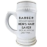 Barber Beer Stein Mug 22oz Ceramic Drinkware - Funny Gifts Idea for Men Haircutter Hair Stylist Hairdresser Vocation Hairdressing Salon Barbershop Cute Gag - Badass Mens Hair Saver Job