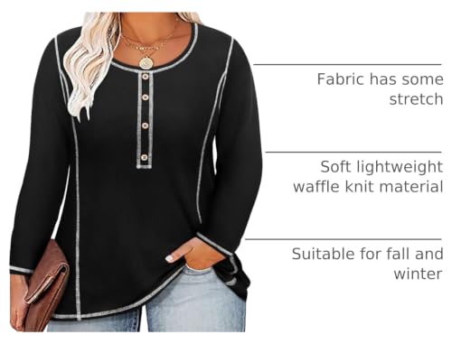 Image of CARCOS Plus Size Tops for Women Long Sleeve Raglan V Neck T Shirts Tunic Fall Blouse Xl-5Xl 14W -28W