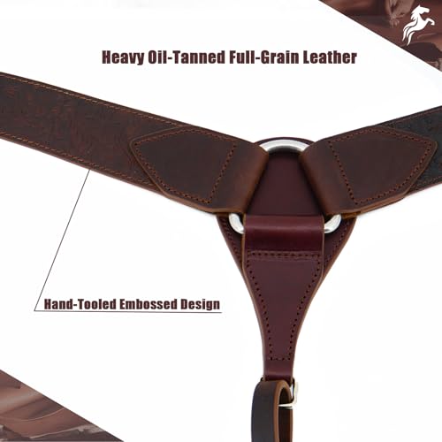Jeereal Western Horse Breast Collar - Heavy Oil-Tanned Full-Grain Leather, Hand-Tooled Embossed Design for Durability - Ranch & Riding Tack for Horses, Tack for Training, Shows & Ranch Work