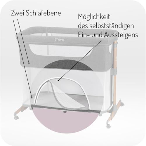 Momi SMART Bed 4-in-1 Kinderbeistellbetten bis 15 kg, Beistellbett für Babys mit Matratze, Höhenverstellbar