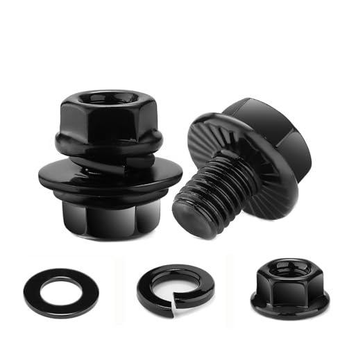 10 Stück M6x8 Sechskantschrauben, Flanschschrauben, Außensechskant, Edelstahl A2 V2A, Strukturschrauben, Unterlegscheiben, Federringe & Muttern/Schrauben Sortiment, Vollgewinde, Schwarz