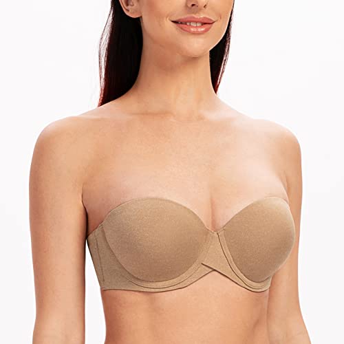 Image of MELENECA Women's Push Up Strapless Bra Padded Underwire Stay Put Lift | Non-slip silicone grip, seamless shaping, lift support and comfortable wear for weddings, dresses and daily outfits