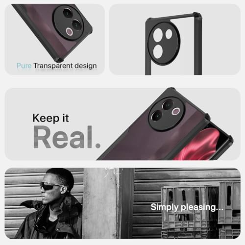 Image of Pikkme Vivo V30e 5G Back Cover | Crystal Clear Transparent Back | Ultra Hyrbid | Full Camera Protection | Raised Edge | Bumper Back Case (Black)